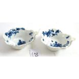 Two 18th century Worcester pickle dishes (a.f.) 3.5cm high by 9cm. Both have large chips to the