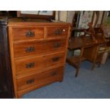 Edwardian four height chest of drawers and a small oak desk