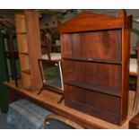 Mahogany converted square wash stand, Regency open book shelf with pedimented cornice, box ottoman