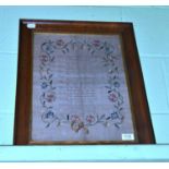 A 19th century embroidery worked by Ann Yates with verse titled 'On The Seasons', within a