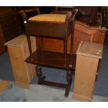 Pair of modern pine bedside tables, piano stool and an oak occasional table