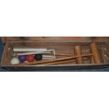 Croquet set in a hinged pine box