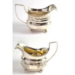 Two George III Silver Cream Jugs, maker's marks worn, London 1808 and 1811, both rounded rectangular