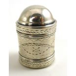 A George III Silver Nutmeg Grater, Samuel Pemberton, Birmingham 1792, the bright cut cylindrical