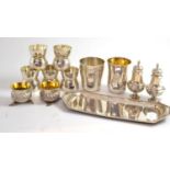 A Mixed Lot of Silver and Plated Ware, including a pair of thistle shaped salts, Sheffield 1896, a