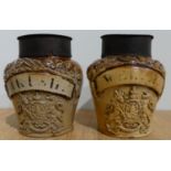 A Pair Of English Saltglazed Apothecary Jars probably George III or George IV, bearing proud royal