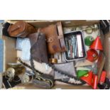 Various Items including two pairs on binoculars, opera glasses, folding saw in leather case,