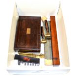 Various Items including Compass & Divider set in wooden case, two shot powder measures, a set of '