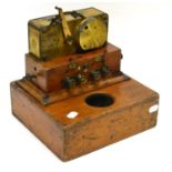 Wheatstone Receiver (Morse Inker) with brass main body stamped 'GPO' on mahogany base with two