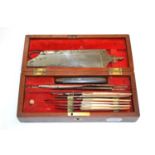 Amputation Set with ivory handled instruments and a saw with ebony handle in fitted case with