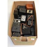 Various Box Cameras including Portrait Hawkeye, Kodak Brownies, Gap, J E Mergott (USA), coronet