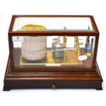 Cased Barograph with eight vacuum sections, clockwork drum by Gluck Barograph & Recorder Co.in oak