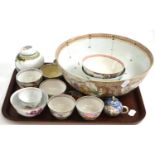 A tray of assorted 18th century and later Chinese ceramics including an unusual pair of tea bowls