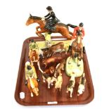 A tray Beswick figures including huntsman, foxes, hounds (some a.f.) Rearing huntsman - crazed but