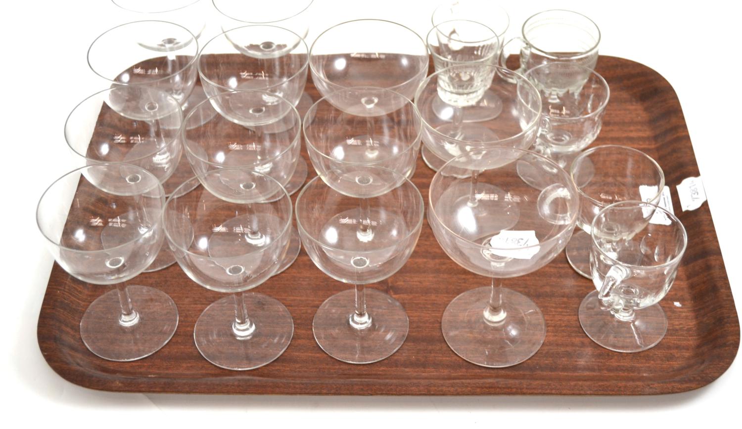A group of largely 19th century glasses (13 wine and 5 custard cups, and another modern liqueur