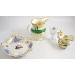 Rockingham porcelain shaped dish with central floral decoration and relief mounts, two green and