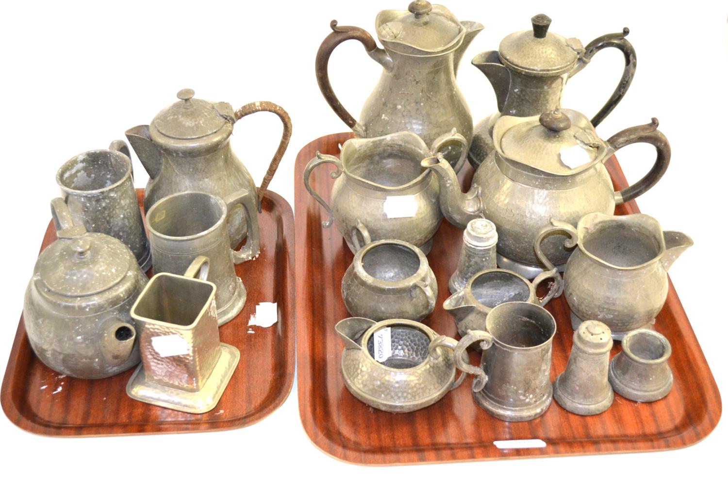 Quantity of pewter including teapots, tankards, jugs, etc