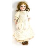 Armand Marseille 370 bisque shoulder head doll on cream kid leather body with bisque lower arms