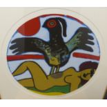 Guillaume Cornielle (1922-2010) Belgian  Roundel with figure and bird Signed in pencil and dated (