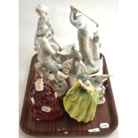 A Lladro figure and four others