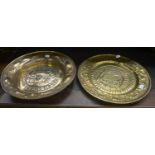 Two large brass alms dishes