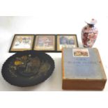 GWR jigsaw puzzle, two prints after Cecil Aldin, an Imari vase and a Japanese lacquer dish