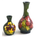 Small Moorcroft bottle vase and another smaller (chipped) Larger - crazed throughout, otherwise