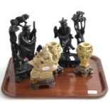 A group of late 19th century and 20th century wood and soapstone Chinese figural group (5)