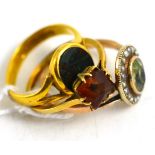 A 22ct gold and bloodstone ring and two others