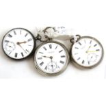 Three silver open faced pocket watches, retailed by Read & Son, Coventry, J.W.Benson, London and