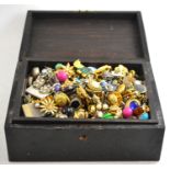 Hinged box enclosing a quantity of costume jewellery, clip-on earrings, including Christian Dior