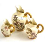 Three Royal Worcester blush ivory jugs  All in good condition with the exception of very minor