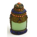 Tibetan jade snuff or perfume bottle, set with coral