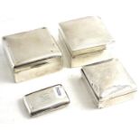 Three silver cigarette boxes together with a small silver cigarette case (4)