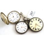 A silver full hunter pocket watch, signed Waltham and two open faced silver pocket watches signed