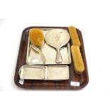 Engine turned silver eight piece dressing table set, inscribed ''B''