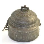 A 19th century Middle Eastern brass food box and cover