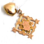 A 9ct gold pendant and a heart shaped 9ct gold locket
