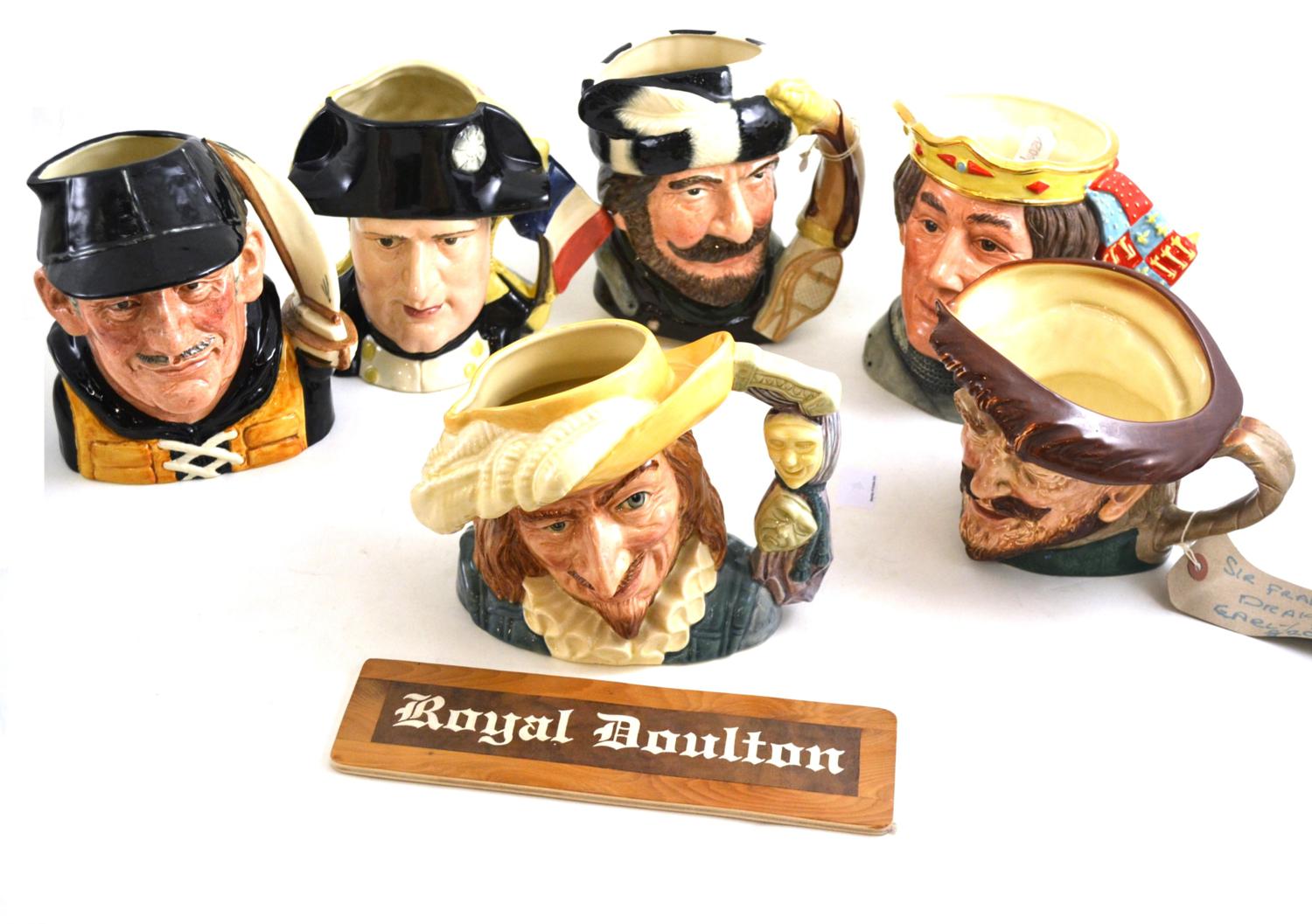 A group of large Royal Doulton character jugs including, Henry V, Yachtsman, Scaramouche, Sir