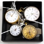 Four fob watches, cases stamped '18K', '9K', '0.935' and a plated case (4)