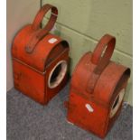 A pair of Greenham painted railway lamps