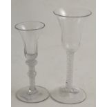 Two 18th century glasses with air twist stems  Taller - good condition, 17.5cm high. Smaller -