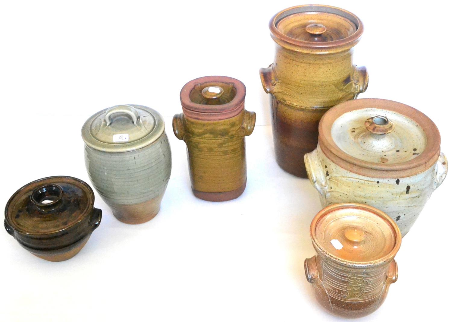 Six lidded jars by Michael Casson