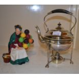 Doulton Balloon Seller and a plated spirit kettle