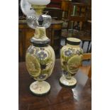 Two Victorian painted glass vases