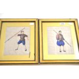 Two gilt framed Chinese watercolours on rice paper One with slight crack on left hand side, two very