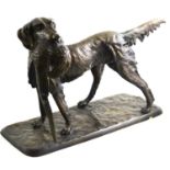 After P.J Neve, a large bronze model of a gun dog and his game, signed