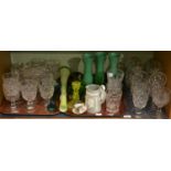 Quantity of assorted press moulded goblets, coloured glassware, etc