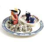 Assorted ceramics including two Toby jugs, pair of small vases, blue and white plate, small