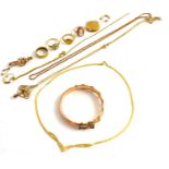 A quantity of 9ct gold jewellery including rings, bangles, lockets etc